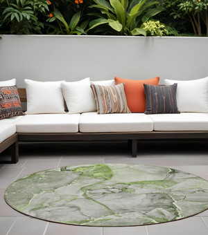 8' Round Green Round Abstract Washable Non Skid Indoor Outdoor Area Rug N270-560362