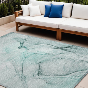 9' X 12' Teal Abstract Washable Non Skid Indoor Outdoor Area Rug N270-559422