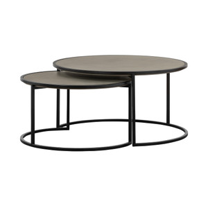 Set of Two 32" Gray And Black Concrete And Metal Round Nested Coffee Tables N270-520635