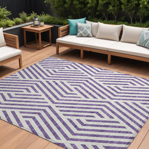 9' X 12' Purple and White Geometric Washable Non Skid Indoor Outdoor Area Rug N270-562369