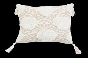 13" X 18" Beige And White Ogee Zippered Polyester And Cotton Blend Throw Pillow With Tassels N270-479195