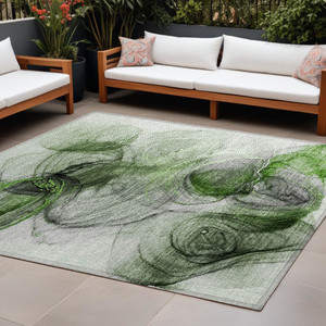 9' X 12' Olive Green Abstract Washable Non Skid Indoor Outdoor Area Rug N270-560017