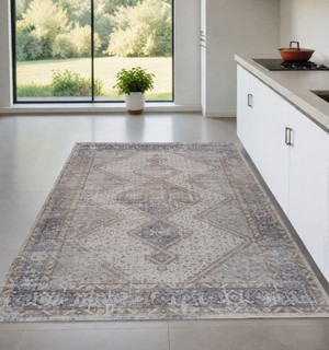 4' X 6' Beige and Gray Abstract Distressed Area Rug N270-558928