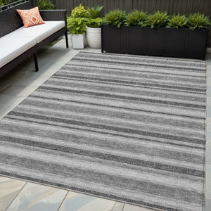 5' X 8' Gray and Black Striped Washable Non Skid Indoor Outdoor Area Rug N270-561162