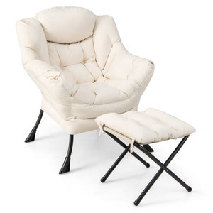 Modern Accent Sofa Chair with Folding Footrest and Side Pocket-Beige B593-NP10119
