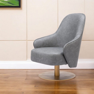 28" Gray And Gold Faux Leather Swivel Arm Chair N270-556467