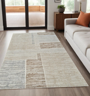 5' X 8' Beige and Brown Abstract Distressed Area Rug N270-558865