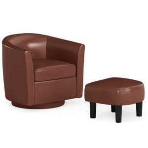 Modern Club Swivel Accent Chair with Ottoman Footrest Curved Backrest-Brown - Color: Brown D681-HV10670BN