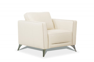 35" Cream Genuine Leather And Black Arm Chair N270-515768