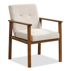 Modern Accent Linen Fabric Armchair with Solid Wood Legs and Soft Cushioned Seat - Color: Natural D681-JV11280