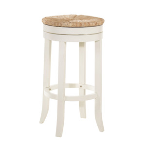 30" Natural And Antiqued White Solid Wood Swivel Backless Bar Height Bar Chair N270-516135