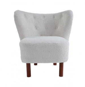 31" White Sherpa And Brown Polka Dots Wingback Chair N270-486591