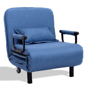 3-in-1 Convertible Sofa Bed with 5-Position Adjustable Backrest and Lumbar Pillow-Blue B593-HW54759