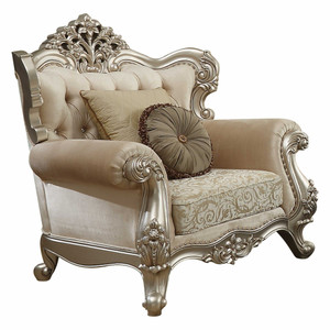 39" Champagne Fabric Damask Chair and a Half And Toss Pillows N270-347242