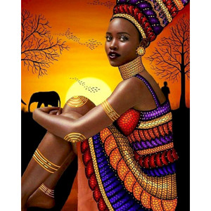 Color: 4style, Size: 40x50cm - African Woman Portrait Digital Painting DIY Q119-CJZS114492219SH