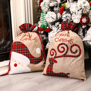 Color: multi - Large Christmas Gift Bag Drawstring Luxury Linen Packing Bag Elf Merry Christmas Acc F640-12000035184933484