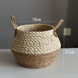 Color: Straw basket, Size: Small - Crafts Seaweed Decoration Straw Bag Flower Pot Container Home Fu Q119-CJZS108058201AZ