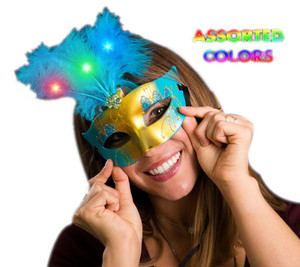 Light Up Feather Masquerade Ball Assorted Mask for Mardi Gras A706-LUFMBMFMG
