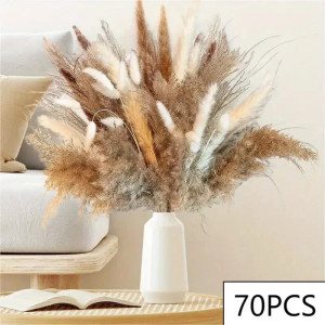Color: GRAY - 105pcs Natural Dried Flowers Pampas Floral Bouquet Boho Country Home Decoration Rabbi F640-12000036340401380