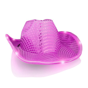 LED Flashing Cowboy Hat with Pink Sequins A706-3996500
