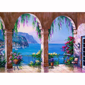 Color: Picture color, Size: Round 120x80cm - 5D DIY Diamond Painting Full Diamond Sea Garden Diamon Q119-CJZS119245001AZ