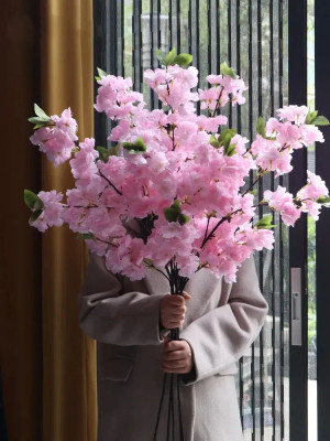Color: Orange - Simulated Flower Cherry Blossom Branch Wedding Living Room Floor Decoration Flower  F640-12000039736787876