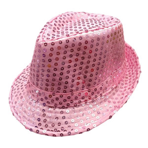 Color: Pink - 12 Colors Men's Women's Jazz Hat Sequins Retro Disco Funky Glitter Costume Unisex Nov F640-12000028372144654