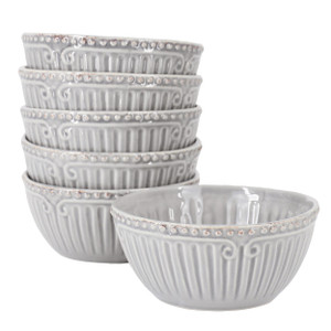 Modern Southern Home Capri 6 Piece 6 Inch Stoneware Embossed Cereal Bowl Set in Grey D970-114417.01