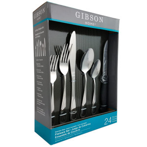 Gibson Home Trillium Plus 24 Piece Stainless Steel Flatware Set with 4 Steak Knives D970-39776.24