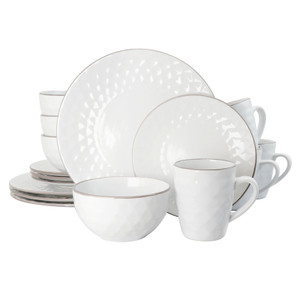 Elama's Luxurious Medici Pearl 16 Piece Dinnerware Set in Slate and Stone Pearl with Setting for 4 D970-EL-MEDICIPEARL