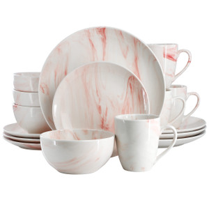 Elama Fine Marble 16 Piece Porcelain Dinnerware Set in Red D970-EL-FINEMARBLE-R