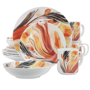 Elama Tulip Fields 16 Piece Round Porcelain Dinnerware Set D970-ELM-TULIP-FIELDS