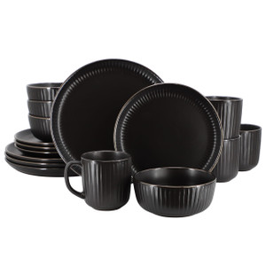 Elama Leo 16 Piece Stoneware Dinnerware Set In Black D970-ELM-LEO-BK