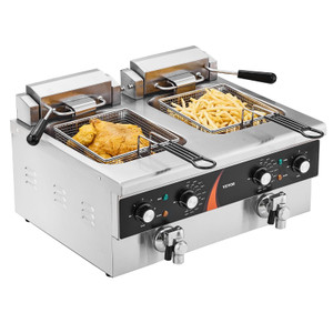 Commercial Deep Fryer, Dual Tank 3500W Electric Countertop Fryer, 2 x 9Qt / 8.5L Double Oil Fryer w E415-SGDZGYTGK0004OIJ9V1