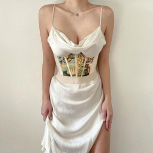 Color: Light green girdle, Size: S - Fishbone Waist Stitching Stitching Printed Crown Girdle Top Wo Q119-CJYD109144116PK