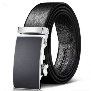 Color: WHITE, Belt Length: 110cm - Cowhide belt, men's leather belt, automatic buckle, men's top la F640-12000038986205603