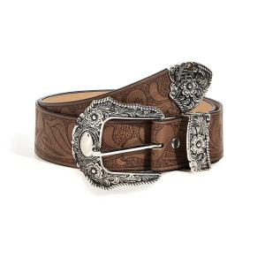 Color: WHITE, Belt Length: 70cm - Western Brown PU Leather Vintage Belt Female Cowgirl Waist Belt w F640-12000039592429696