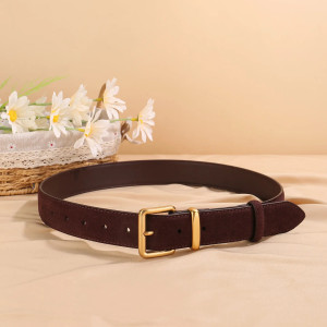 Color: WHITE, Belt Length: 100cm, Ships From: CHINA - Women Luxury Suede Cowhide Belt  3.3cm Wide W F640-12000044348019050