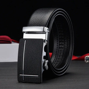 Color: green, Belt Length: 110cm - Man PU Leather Belt High Quality Men Business Belt Golden Automa F640-12000038137868190