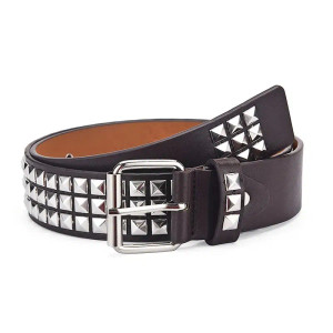 Color: Coffee, Belt Length: 110cm - Fashion New Square Bead Rivet Belt Metal Pyramid Belt Men and W F640-12000035799157592