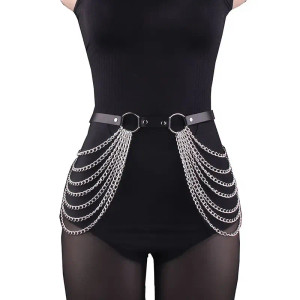 Color: black - Women Sexy Leg Chain Harness garter Belt Waist Corset Belt Leather Harness Waists Th F640-12000034565596989