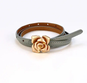 Color: LIGHT BLUE, Belt Length: 105CM - 1.0cm New Unique Rose Genuine Leather Gold Belt Women Fashi F640-12000037158136867