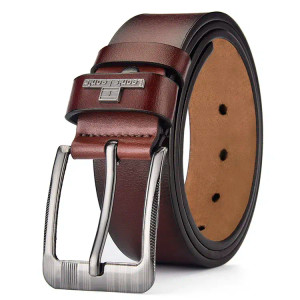 Color: light brown, Belt Length: 120cm - LEON?‡S?‘ Buckle  Leather Casual Jeans Belt Men High Quali F640-12000033979690906