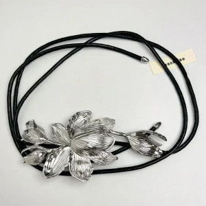 Color: Silver - Women Luxury Fashion Design Metal Tulip Flower Waistband Chain Skirt Pants Dress Je F640-12000042218061136