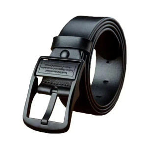Color: black, Belt Length: 125cm - New Leather Cowhide Men's Belt Fashion Metal Alloy Pin Buckle Ad F640-12000038502656584