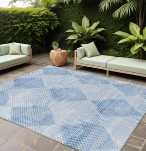 10' X 14' Blue Geometric Washable Non Skid Indoor Outdoor Area Rug N270-561749