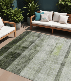 10' X 14' Olive Green Ombre Washable Non Skid Indoor Outdoor Area Rug N270-563663