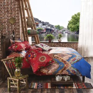 Color: C2.2m, Size: 220X240-4pcs, Model:  - Three-piece Set Of Ethnic Printing On Polyester Bed Q119-CJJJJFCS00068-C2.2m-220X240-4pcs