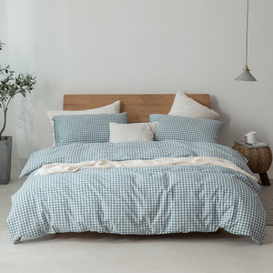 Color: Light blue small grid, Size: A 1.5m - Japanese Style Muji-style Bed And Breakfast Pure Color Q119-CJCS117858090LO