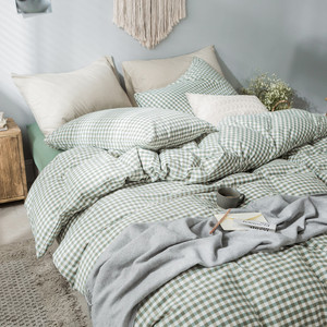 style: Flat sheet, Color: Green small grid-1.8m, Bedding Size:  - Ins Wind Milk Tea Color Cotton 1. Q119-CJCS117992711KP